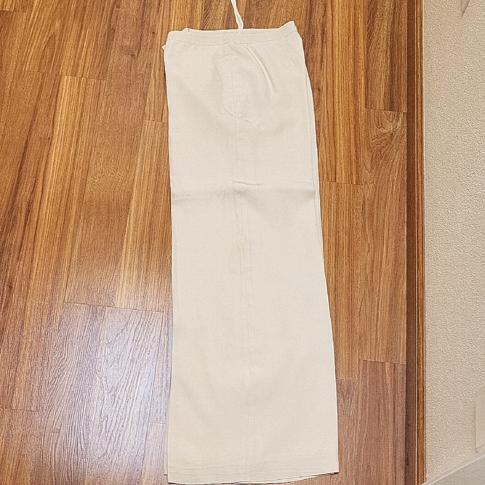 Saks Fifth Avenue Cream Wide-Leg Trousers 100% Silk - Picture 6 of 14
